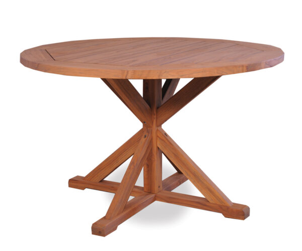 Teak 48" Round Dining Table - Cross Base