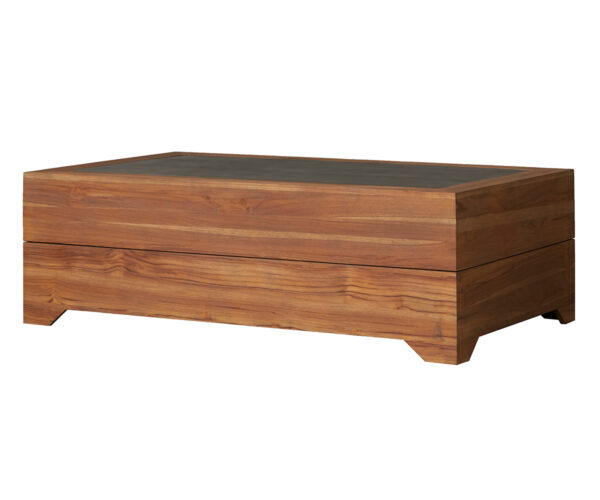 Teak 54" Rectangular Cocktail Table With Faux Concrete Top