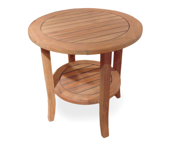 Teak 24" Round Tapered Leg End Table With Shelf